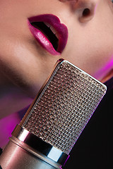 Image showing lips and microphone closeup