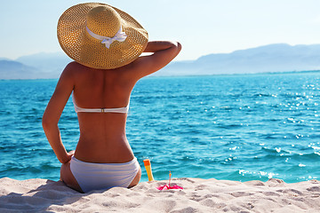 Image showing woman resting on the beach