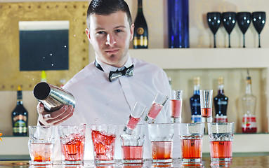 Image showing pro barman prepare coctail drink on party