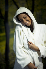 Image showing Young woman take a steam bath