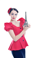 Image showing beautiful young woman with paris symbol eiffel tower