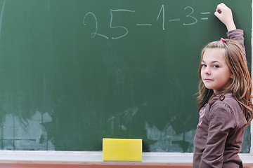 Image showing happy school girl on math classes