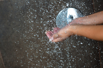 Image showing sexy young woman enjoing bath under water shower