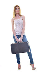 Image showing blonde girl with travel bag