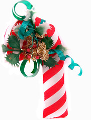 Image showing Candy Cane With Holly Tree Ornament