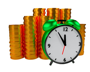 Image showing Alarm clock and coins