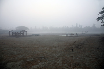 Image showing Misty morning in the Bengal countryside Kumrokhali