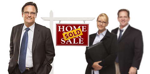 Image showing Men and Woman with Real Estate Sign Isolated