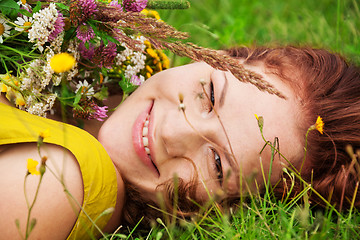 Image showing happy girl with bouquet