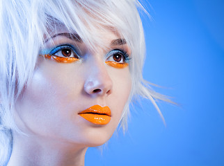 Image showing attractive girl with orange lips
