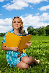 Image showing nice student on the lawn