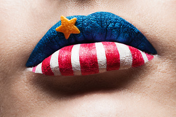 Image showing macro 4th july lips