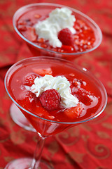 Image showing Strawberry jelly with cream for Christmas
