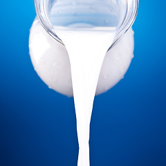 Image showing closeup of a jug with pouring milk 