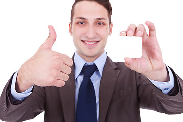 Image showing man showing a blank business card