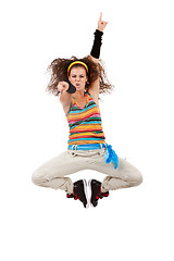 Image showing woman dancer jumping and poiting 