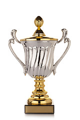 Image showing Gold trophy cup on white background