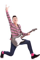 Image showing excited rock star with an electric guitar