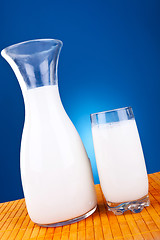 Image showing glass and jar of fresh cow milk 