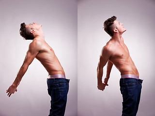 Image showing two artistic portraits of young topless man