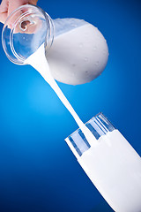 Image showing Pouring milk from a jug into a glass