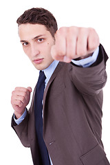 Image showing Young executive in fight pose