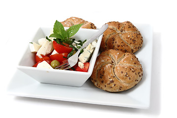 Image showing vegetable salad (tomato, basil, olive)