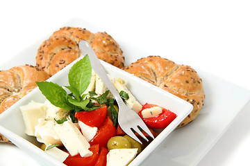 Image showing vegetable salad (tomato, basil, olive)