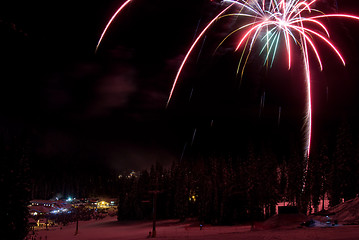 Image showing Fireworks at a ski resort in British Columbia