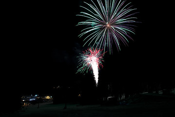 Image showing Fireworks at a ski resort in British Columbia