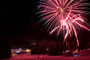 Image showing Fireworks at a ski resort in British Columbia