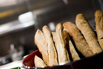 Image showing Baguettes in a restaurant kitchen