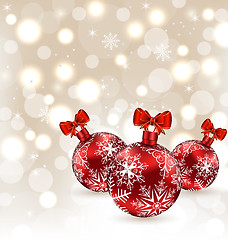 Image showing Glowing holiday background with set Christmas balls