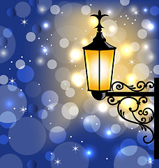 Image showing Vintage street lamp, dark winter background