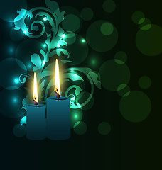 Image showing Greeting glowing card with candles for Diwali festival