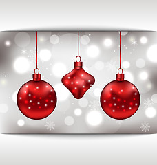 Image showing Holiday glowing card with Christmas balls