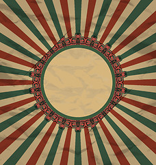 Image showing Retro vintage grunge label on sun rays background