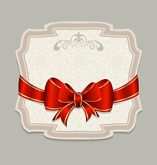 Image showing Vintage label with a red bow for design packing