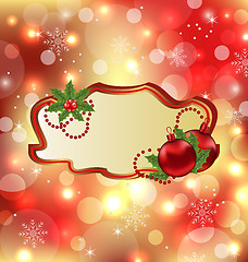 Image showing Greeting elegant card with mistletoe and Christmas bal