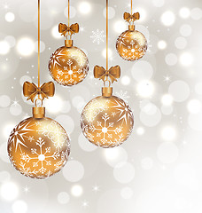 Image showing Glowing holiday background with set Christmas balls