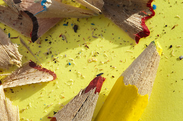 Image showing Color pencils and pencil peels