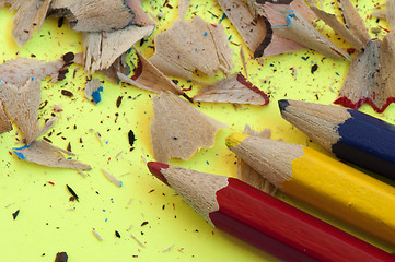 Image showing Color pencils and pencil peels