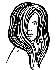 Image showing Young woman's portrait line-art illustration