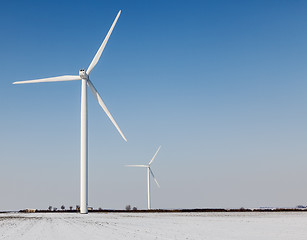 Image showing Windturbines in winter