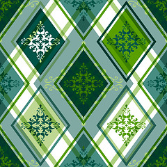 Image showing Seamless green rhombic pattern