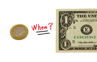 Image showing concept compare usd dollar and euro coin money 
