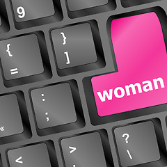 Image showing woman pink key on keyboard laptop computer