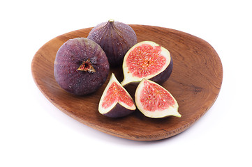 Image showing Perfect Figs on Wood Plate