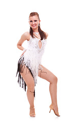 Image showing young latino woman dancer posing on white