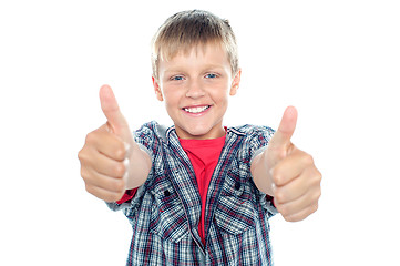 Image showing Student flashing double thumbs up